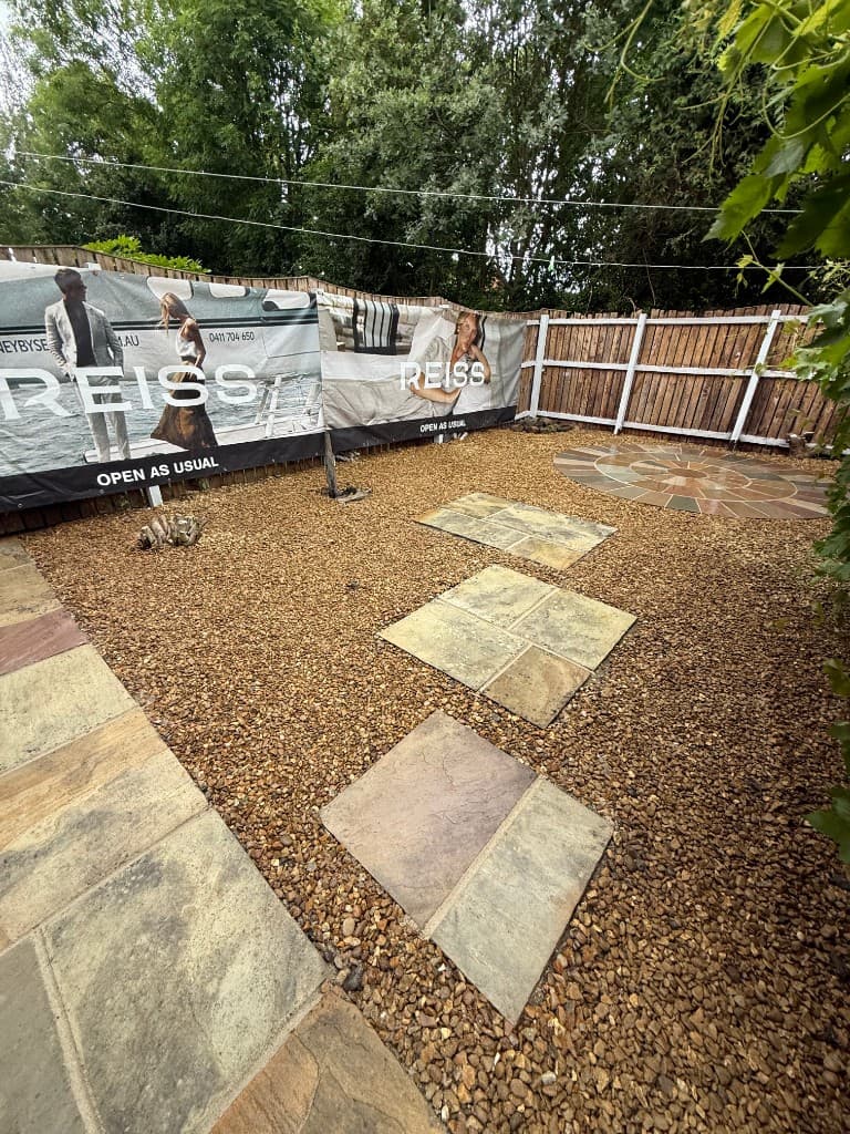 Garden landscaping with stepping stones